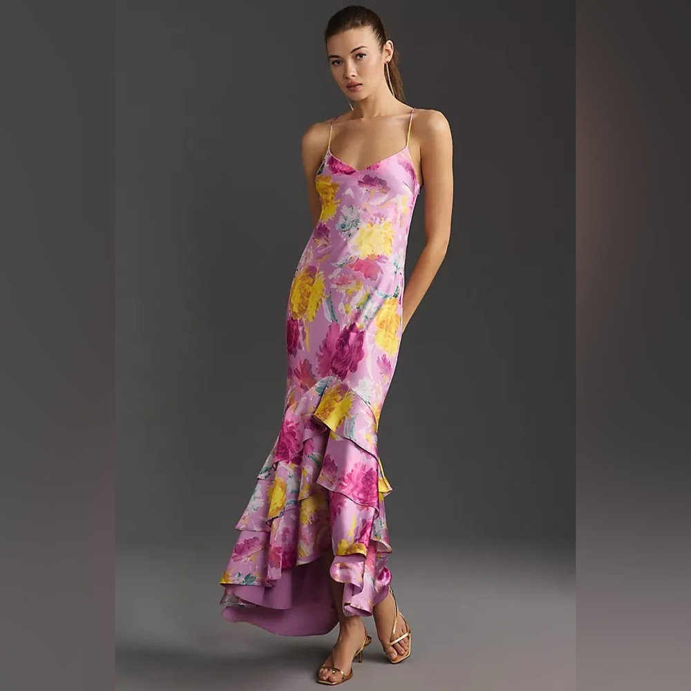 Monique Lhuillier Floral Maxi Dress - Pink and Yellow
